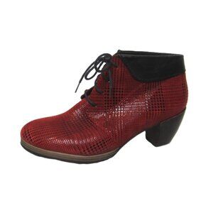 Wolky Size 40 US 9 Jacquerie Red Black Heeled Booties Boots Womens Plaid